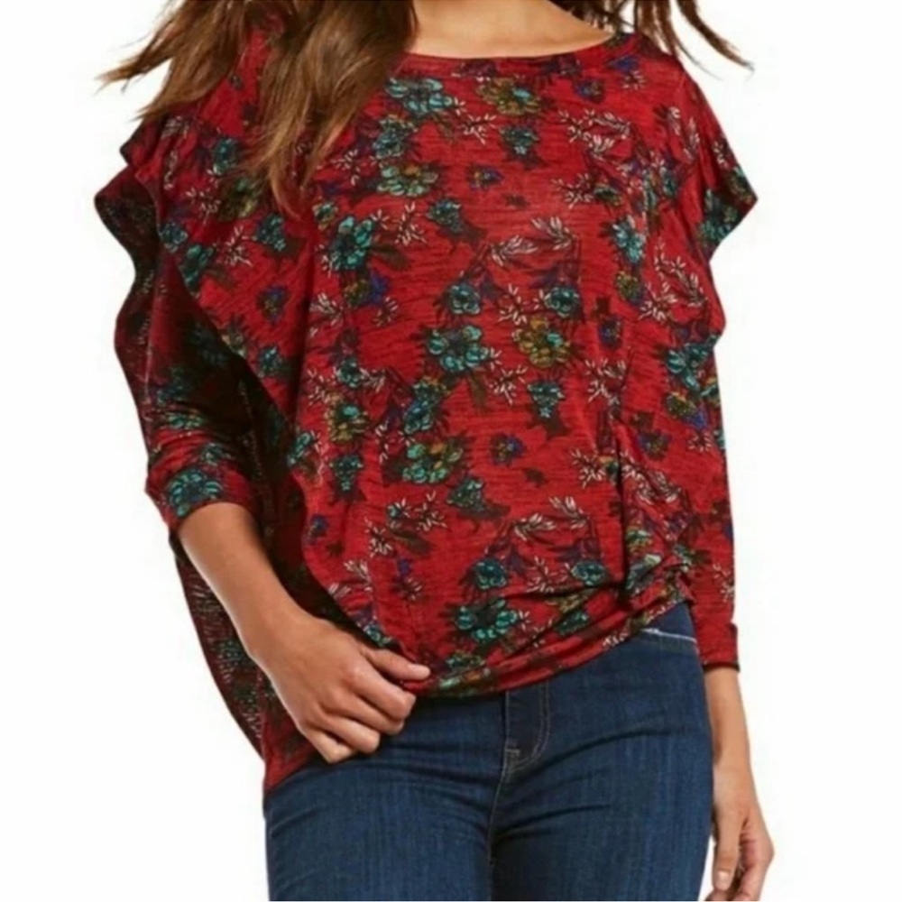 Free People Dock Street Floral Boho Ruffled Top